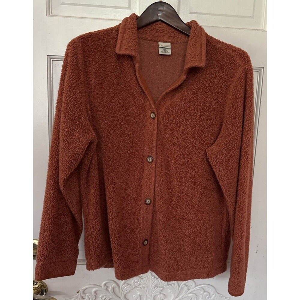 LL Bean Rust Sherpa Fleece Jacket L - Y2K 90s Vintage-Inspired Cozy Fall Layer